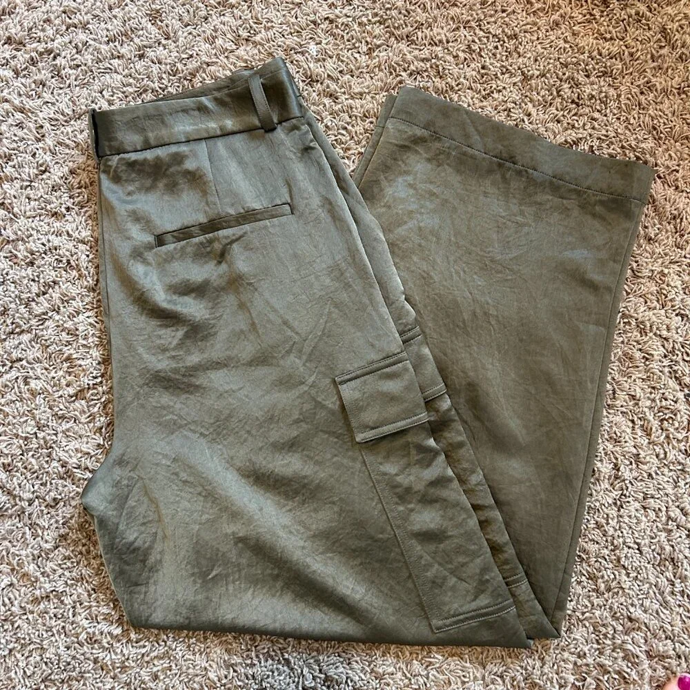 MADEWELL High-Rise Straight Cargo Trousers in Satin Women's Size 10 Olive Green - Picture 9 of 12